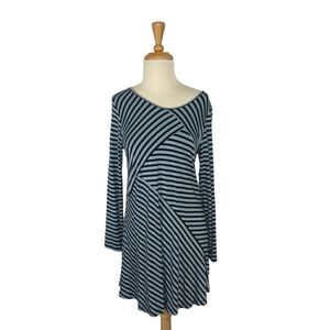 Comfy USA XS Tunic Dress Blue Black Asymmetric Striped Lagenlook Art Fits S M